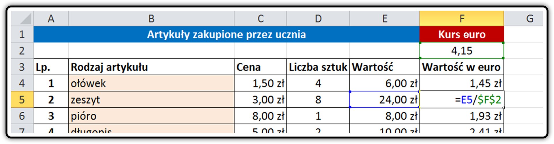 Zrzut przykładowej tabeli