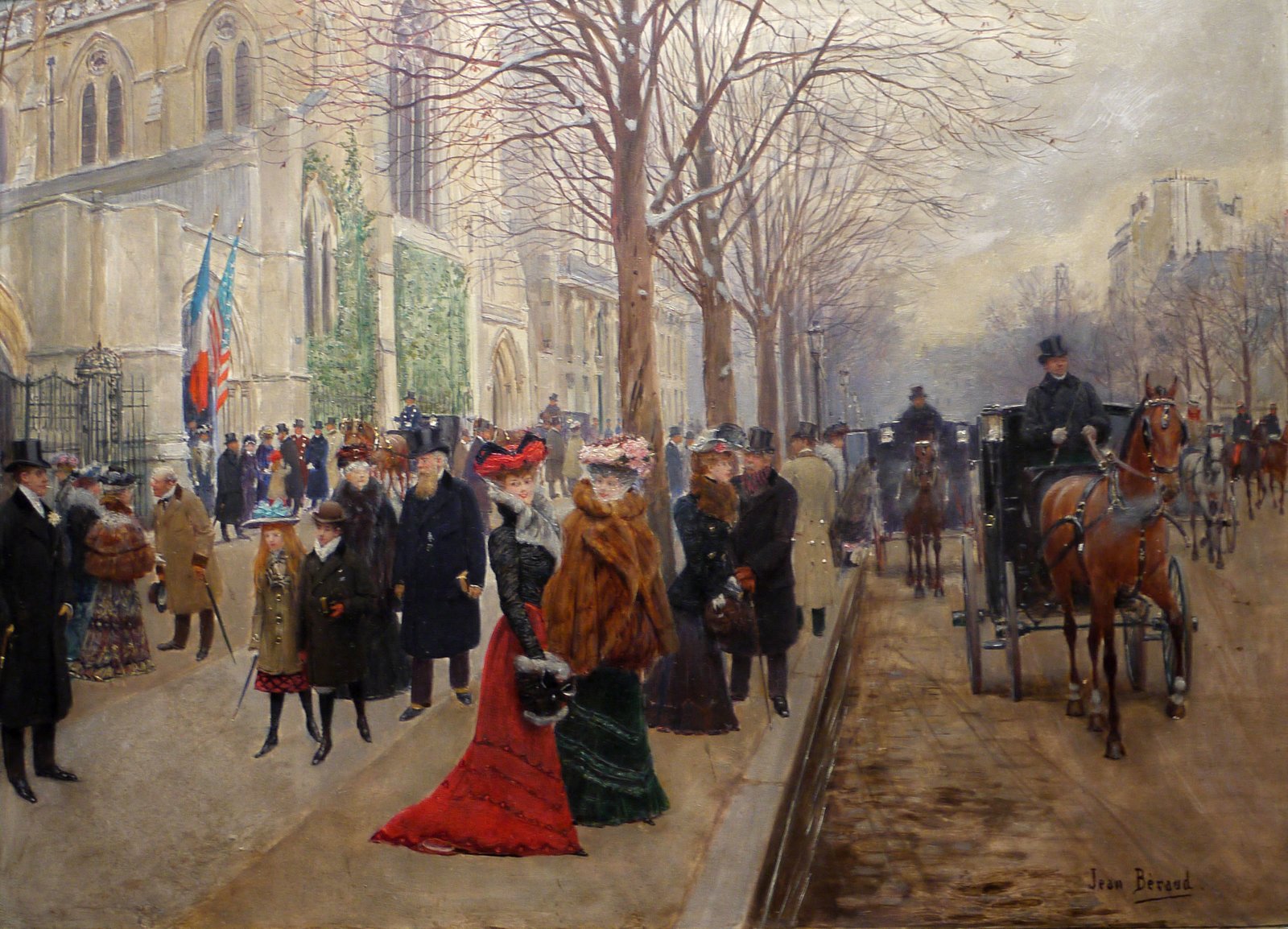 Po nabożeństwie w kościele Świętej Trójcy Źródło: Jean Béraud, Po nabożeństwie w kościele Świętej Trójcy, 1900, Musée Carnavalet, domena publiczna.
