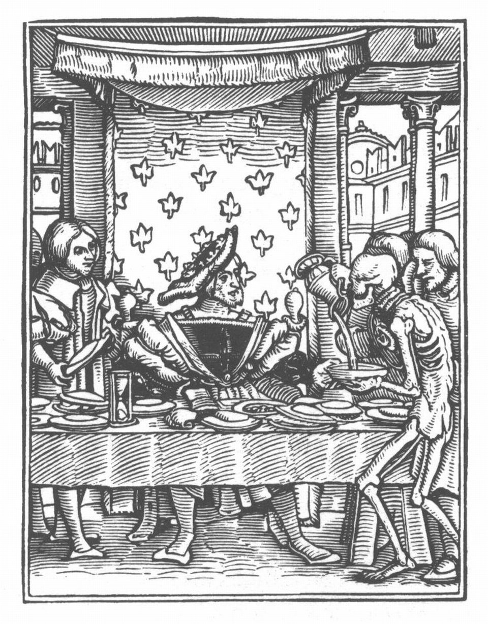 Danse Macabre - Taniec Śmierci Źródło: Hans Holbein młodszy, Danse Macabre - Taniec Śmierci, Die imposante Galerie, domena publiczna.