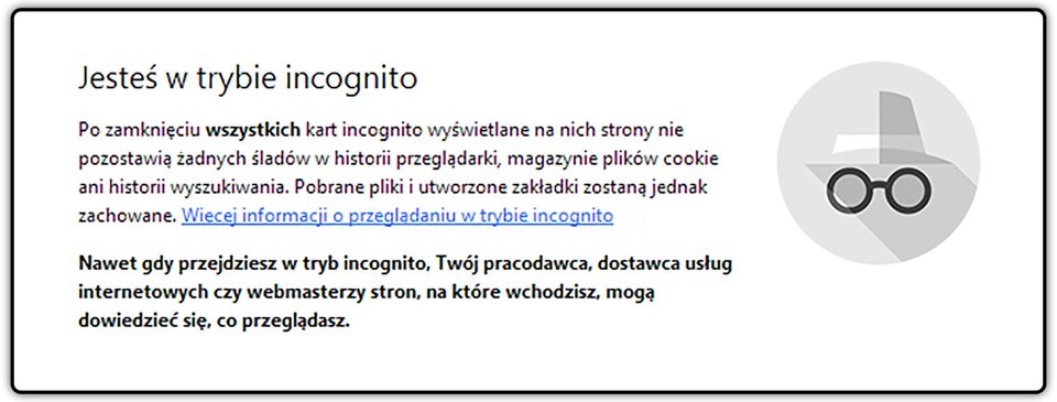 Zrzut okna przeglądarki Chrome z włączonym trybem Incognito