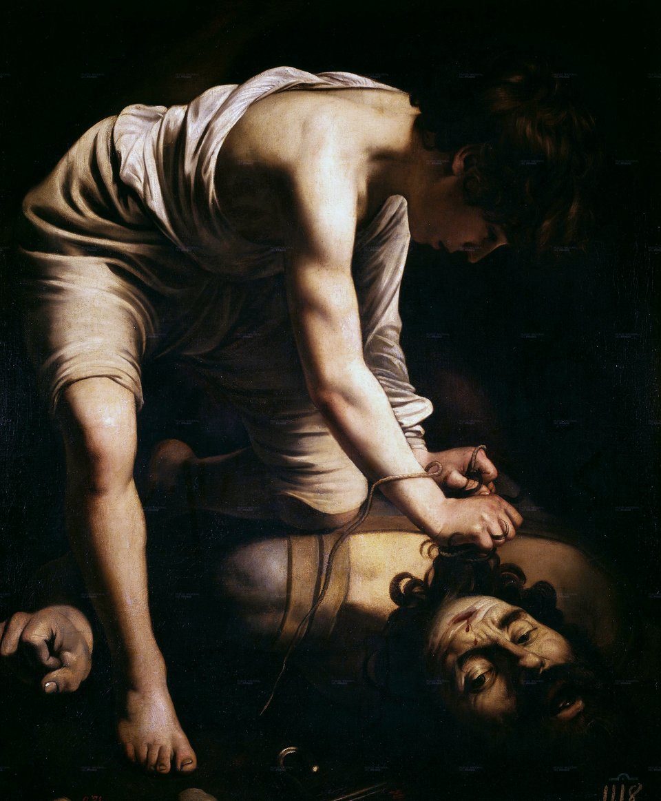 Dawid i Goliat Źródło: Caravaggio, Dawid i Goliat, 1600, olej na płótnie, Museo Nacional del Prado, domena publiczna.