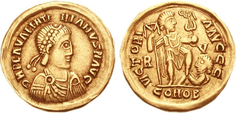 Solid wizygocki, 425–430 Źródło: Classical Numismatic Group, Solid wizygocki, 425–430, licencja: CC BY-SA 2.5.