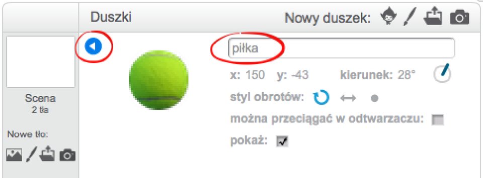 Zrzut fragmentu okna obszaru zarządzania duszkami z zaznaczoną ikoną powrotu