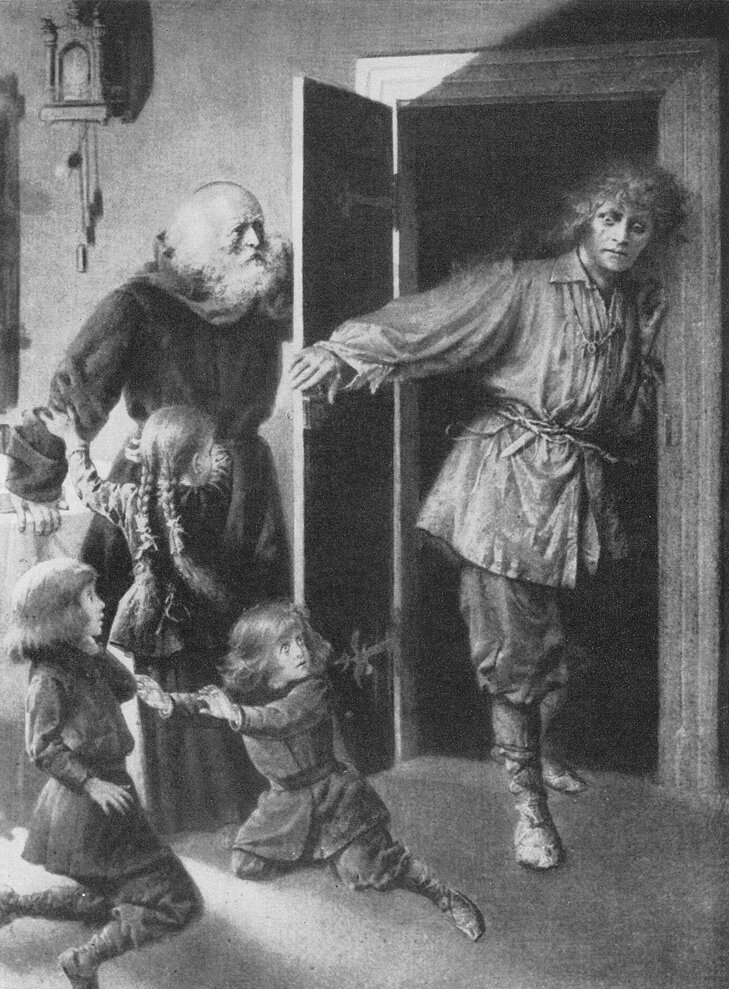 Upiór Ilustracja do Dziadów cz. IV Adama Mickiewicza w wydaniu Altnberga, Lwów 1896 Źródło: Czesław Borys Jankowski, Upiór, domena publiczna.