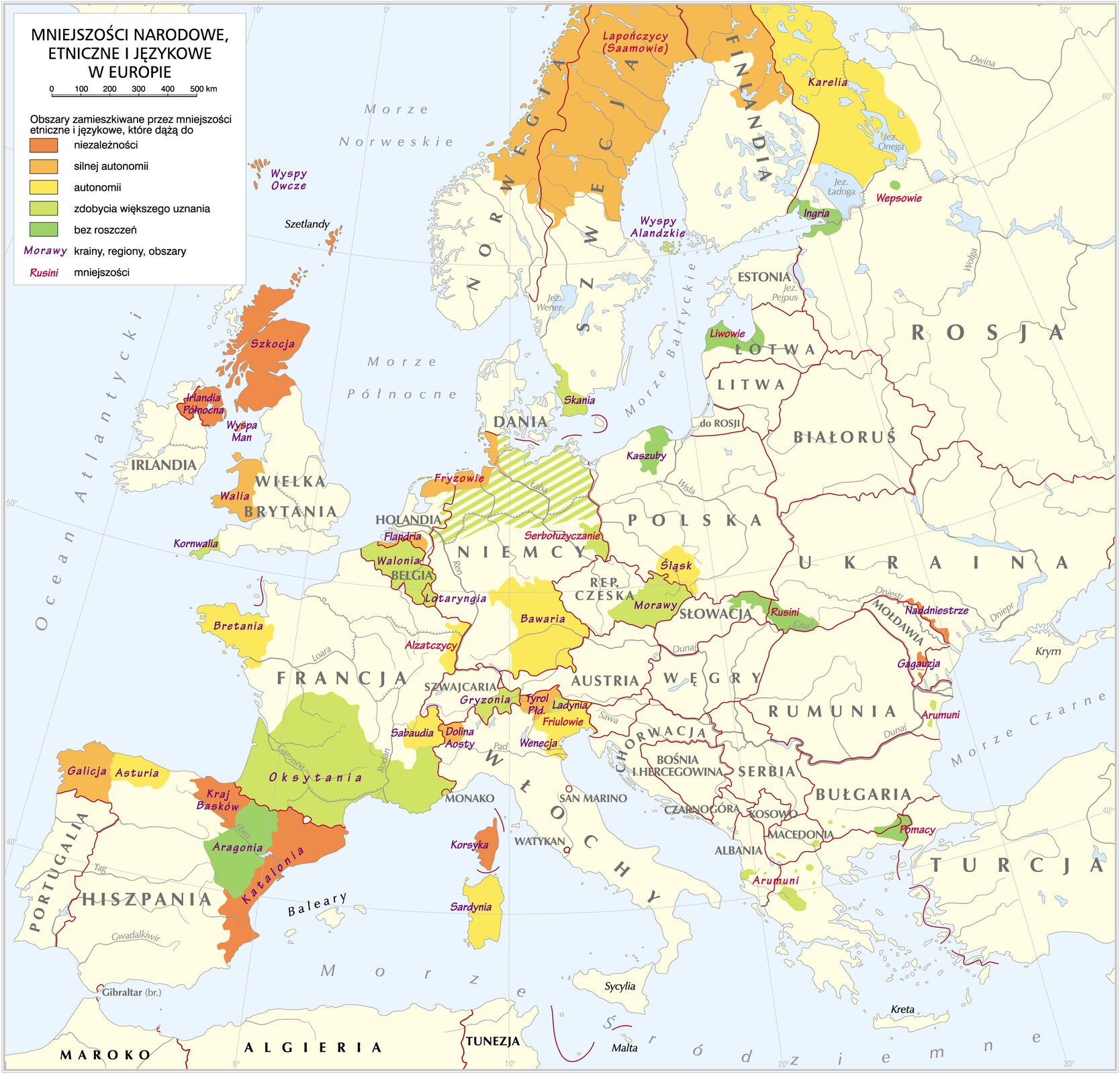 mapa Mniejszości narodowe i językowe w Europie