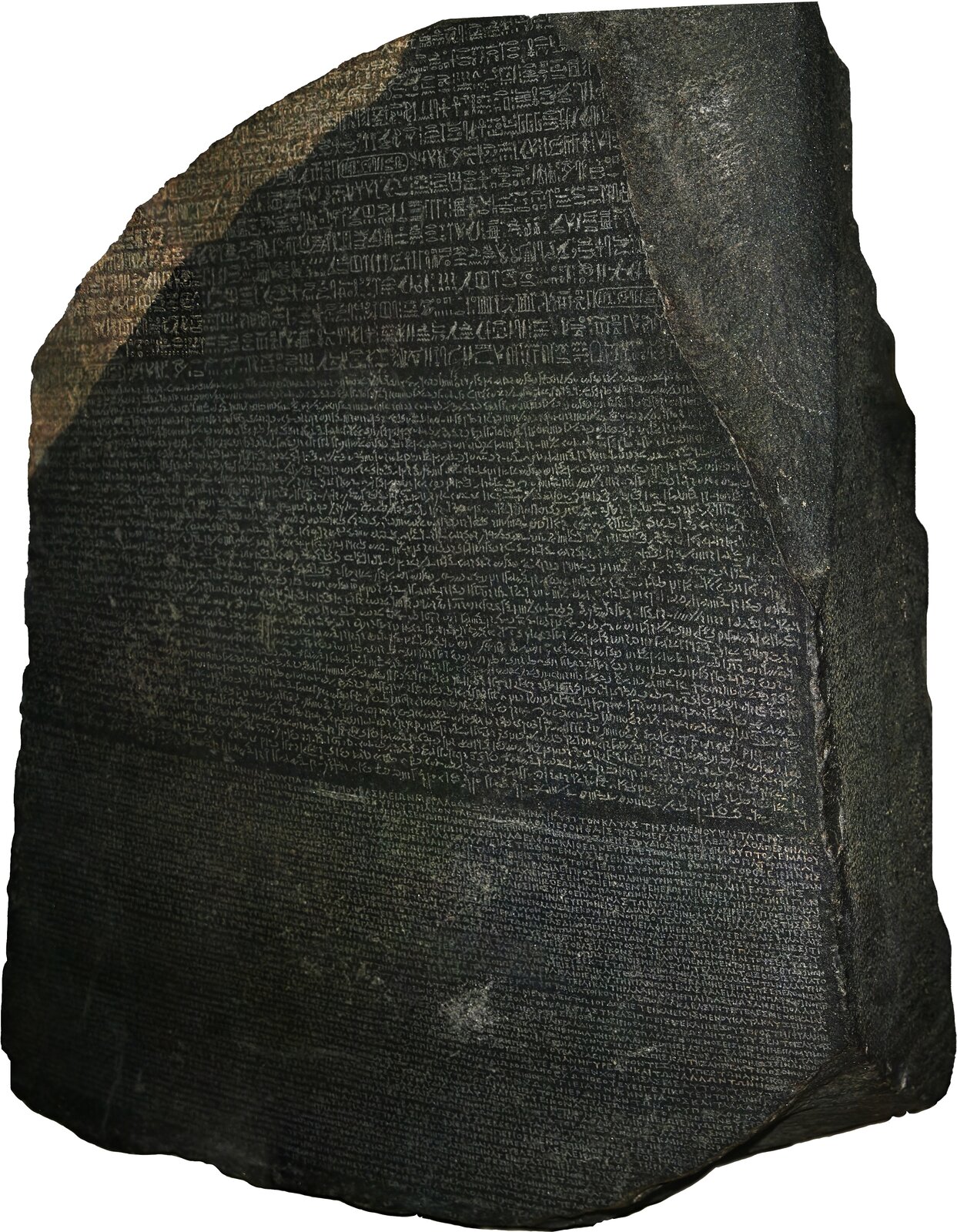 Kamień z Rosetty. Obecnie przechowywany jest w zbiorach Muzeum Brytyjskiego w Londynie Kamień z Rosetty. Obecnie przechowywany jest w zbiorach Muzeum Brytyjskiego w Londynie Źródło: Hans Hillewaert, Wikimedia Commons, licencja: CC BY-SA 4.0.