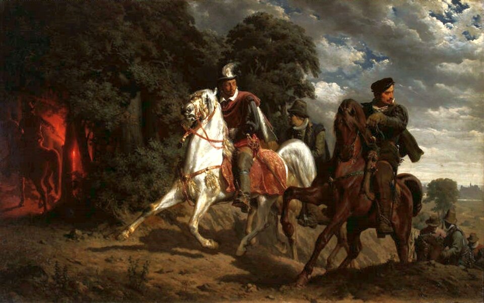 Ucieczka Henryka Walezego z Polski Źródło: Artur Grottger, Ucieczka Henryka Walezego z Polski, 1860, domena publiczna.