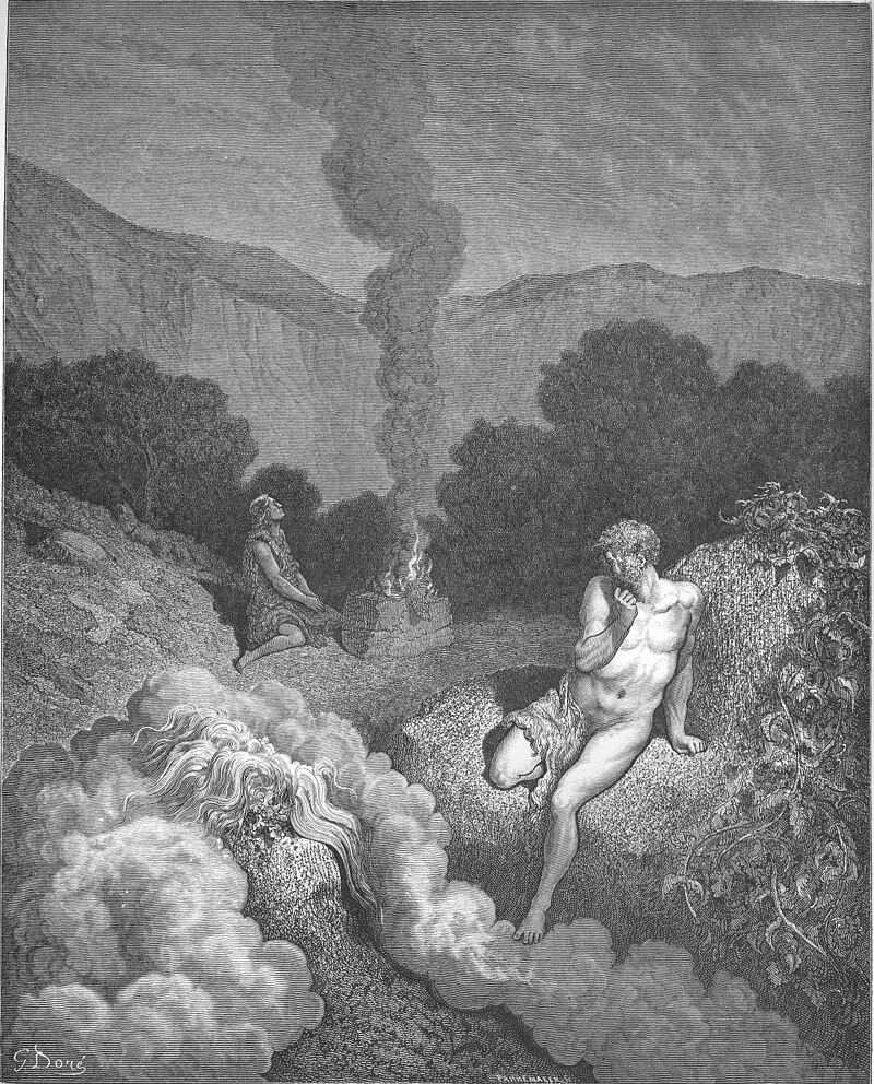 Kain i Abel składają swoje ofiary Źródło: Gustave Doré, Kain i Abel składają swoje ofiary, 1866, domena publiczna.