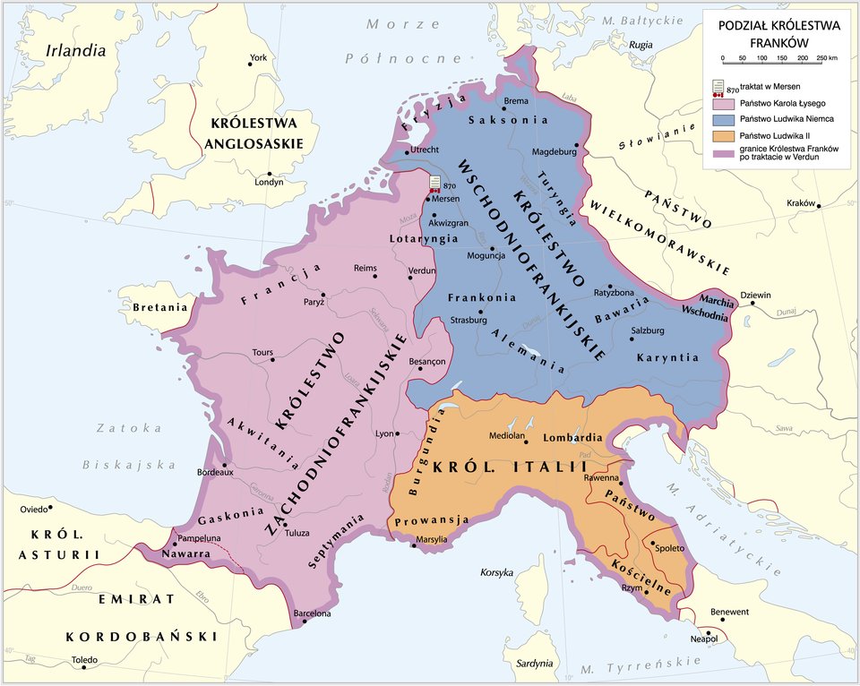 mapa Podział królestwa Franków