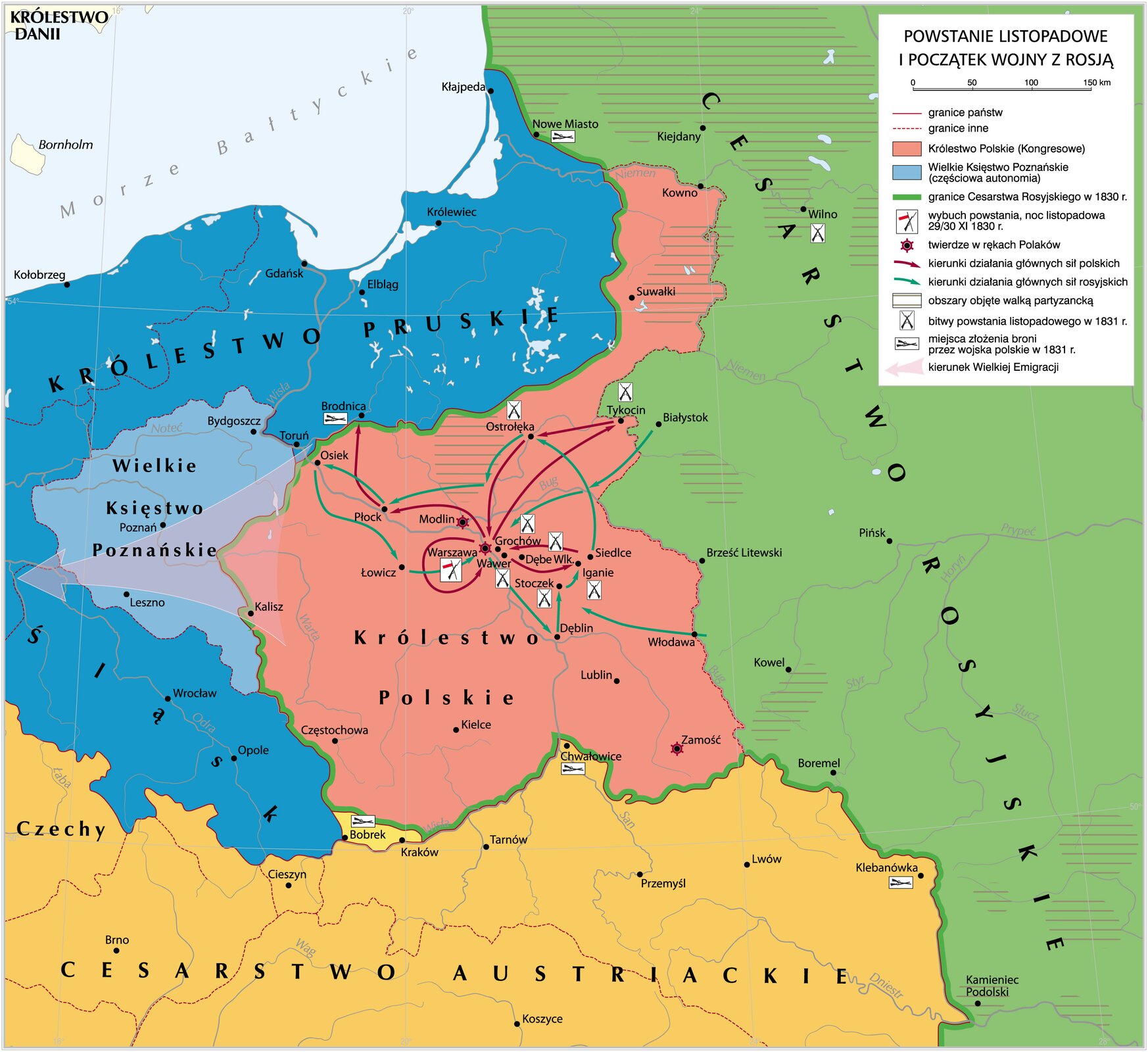 mapa - Powstanie listopadowe i początek wojny z Rosją