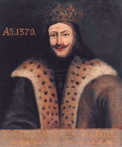 Ludwik Węgierski, król Polski Portret Ludwika I Wielkiego, króla Polski i Węgier - 1370 rok. Źródło: artysta nieznany, Ludwik Węgierski, król Polski, przed 1645 r., olej na płótnie, Ratusz Staromiejski - Muzeum Okręgowe w Toruniu, domena publiczna.