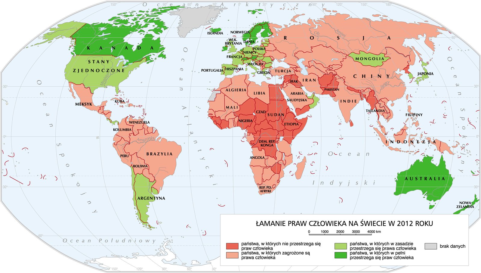 mapa Łamanie praw człowieka na świecie