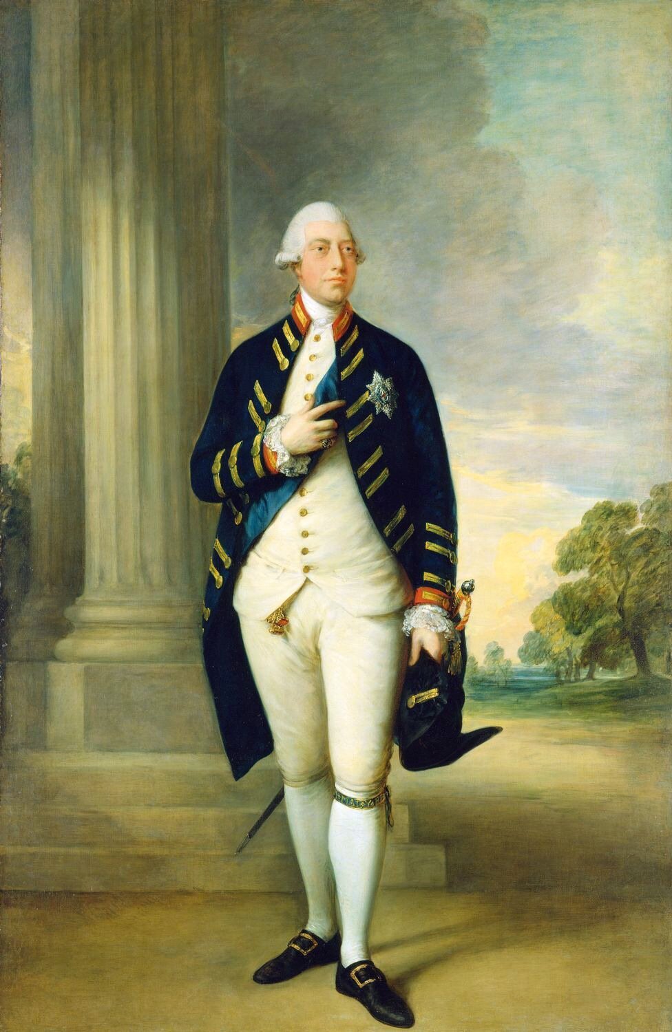Jerzy II Jerzy II na portrecie znanego angielskiego malarza Thomasa Gainsborough. (1781); portret znajduje się obecnie w Buckingham Palace w Londynie. Źródło: Thomas Gainsborough, Jerzy II, 1781, Olej na płótnie, Buckingham Palace, domena publiczna.