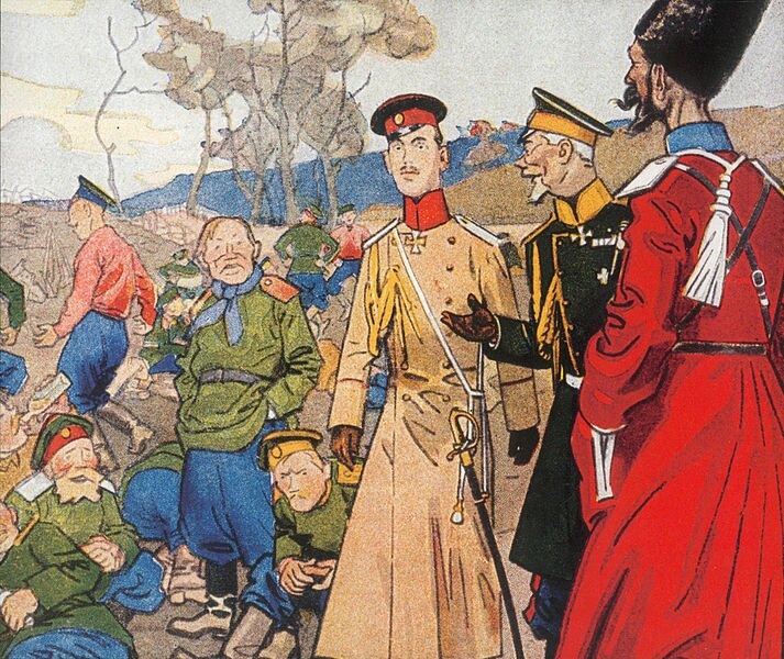 Dzisiaj armia wypoczywa Źródło: Dzisiaj armia wypoczywa, 1916/1917, karykatura, domena publiczna.
