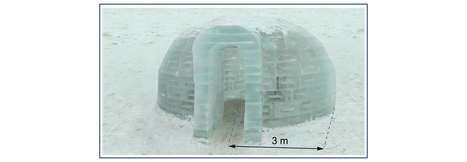 Rysunek igloo o promieniu równym 3 m.