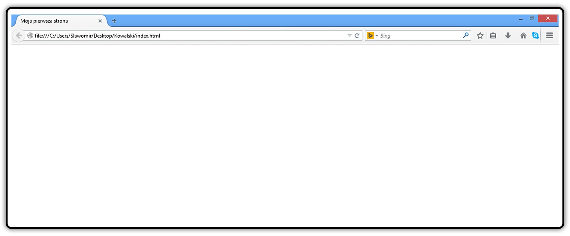 Zrzut okna przeglądarki z widocznym tytułem dokumentu HTML na górnym pasku okna przeglądarki widoczny .