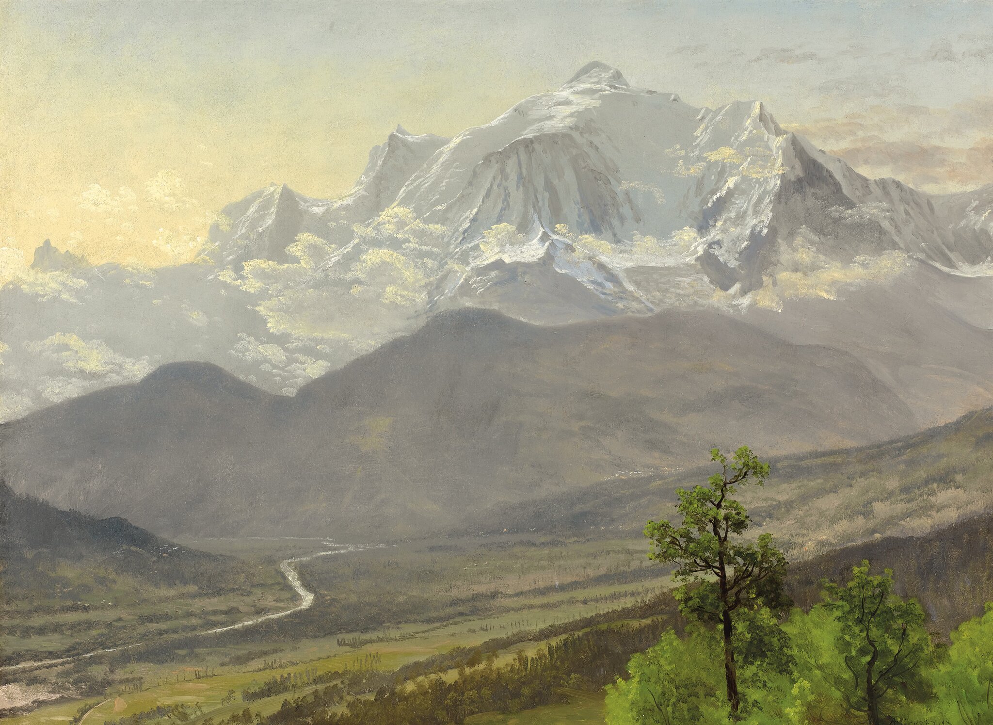 Mont Blanc Źródło: Albert Bierstadt, Mont Blanc, 1895, olej na papierze i płótnie, domena publiczna.
