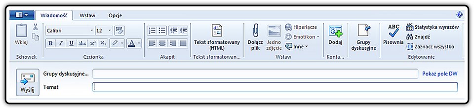 Zrzut fragmentu okna z widocznym polem do wpisania tematu wiadomości do wybranej grupy dyskusyjnej
