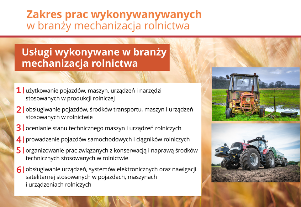 Ilustracja przedstawia usługi w branży mechanizacji rolnictwa.