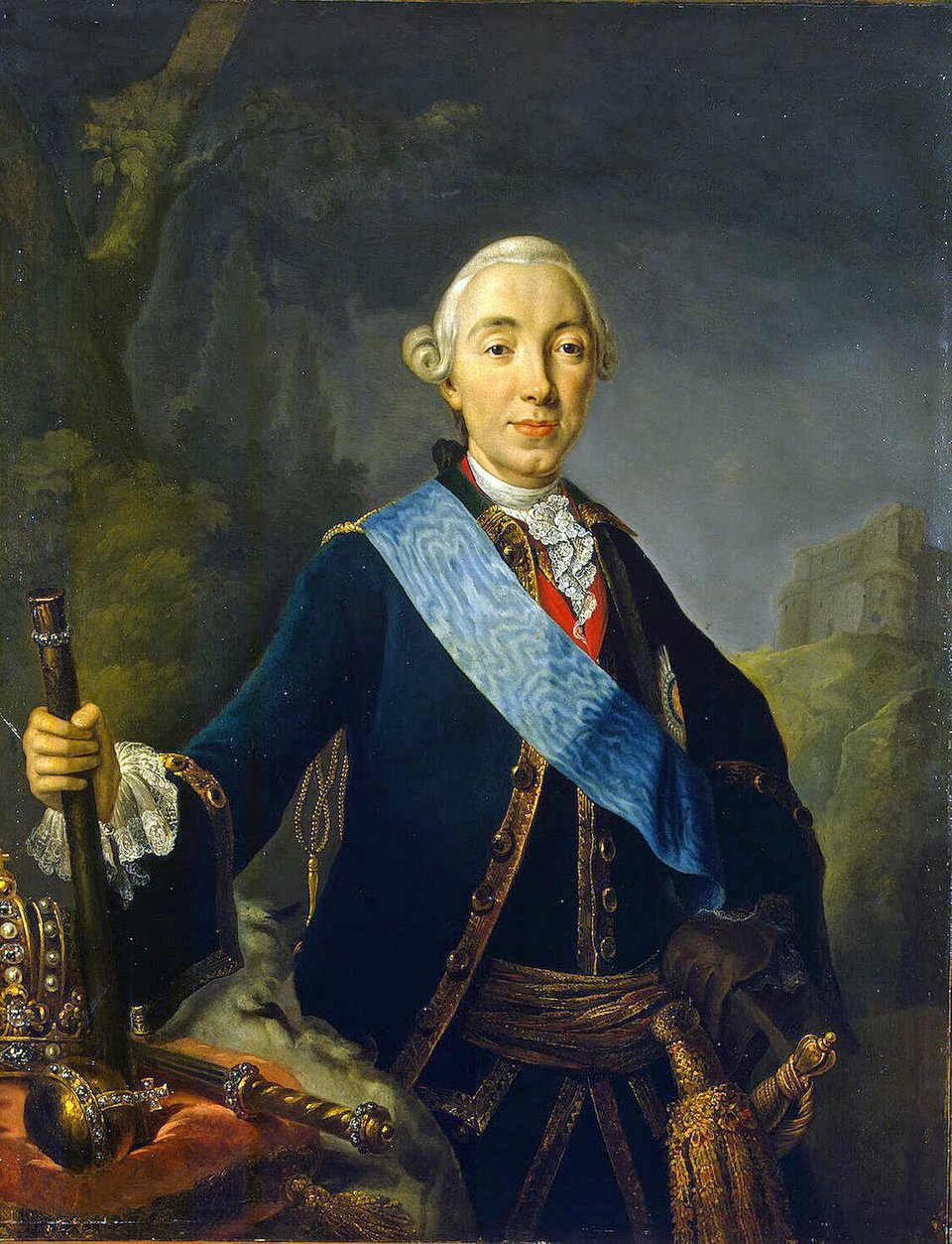 Portret koronacyjny cara Piotra III Portret koronacyjny cara Piotra III (1761) namalowany przez L. C. Pfandzelta; obecnie w Ermitażu w Petersburgu. Źródło: Lucas Conrad Pfandzelt, Portret koronacyjny cara Piotra III, 1761, olej na płótnie, Hermitage Museum, domena publiczna.