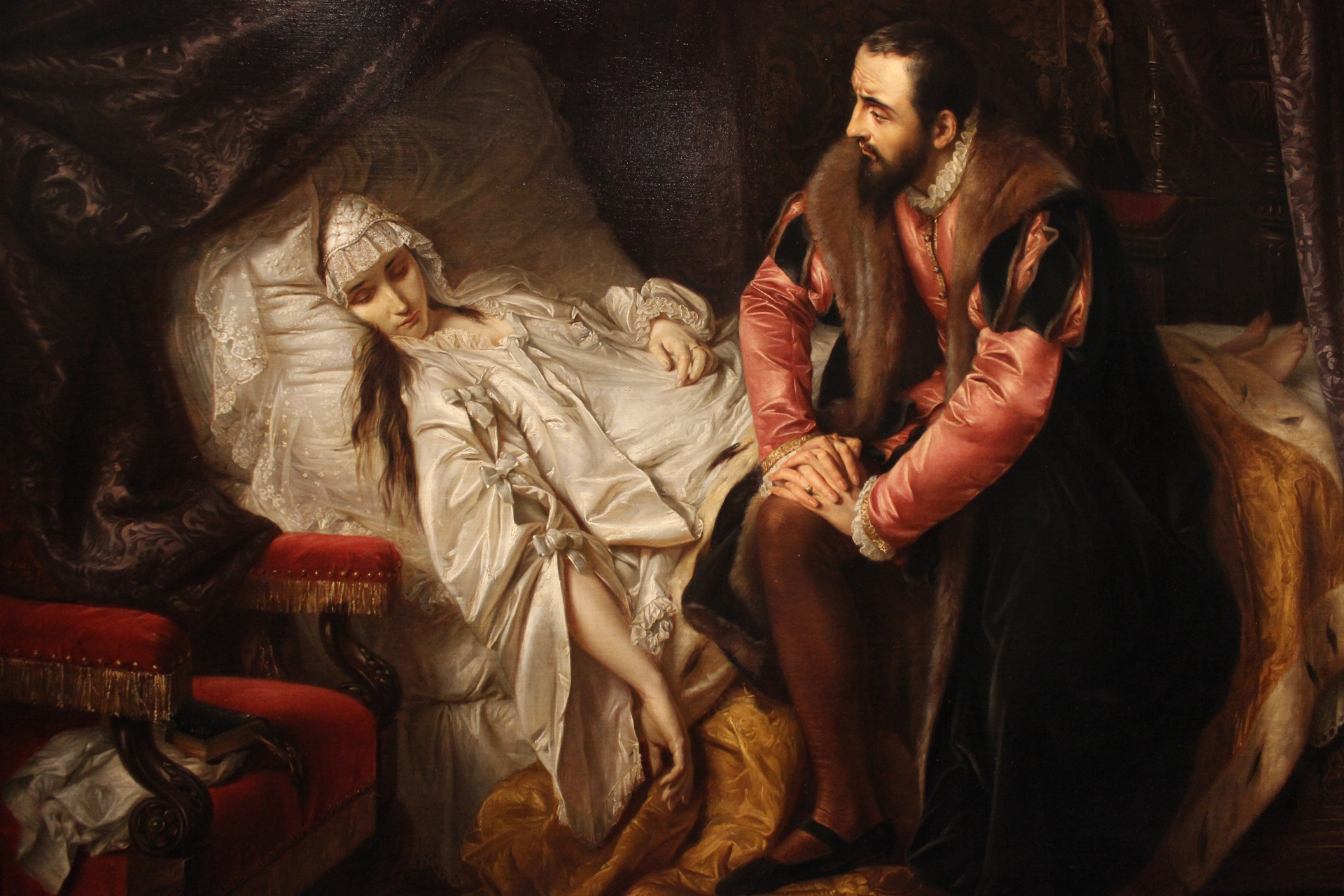 Śmierć Barbary Radziwiłłówny Źródło: Józef Simmler, Śmierć Barbary Radziwiłłówny, 1841, olej na płótnie, domena publiczna.