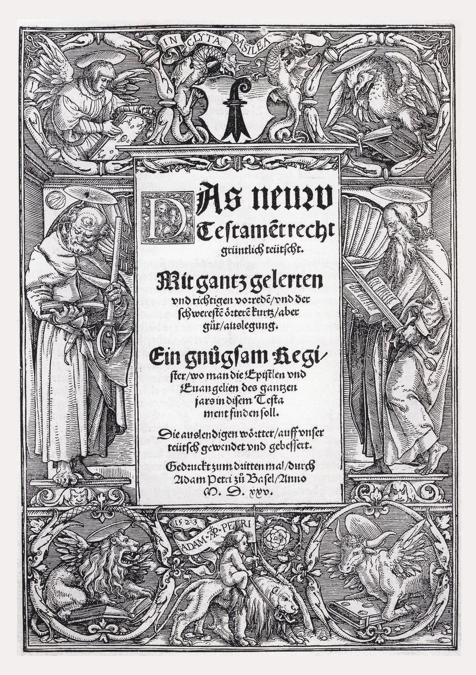 Biblia Lutra (Nowy Testament w tłumaczeniu na język niemiecki) Źródło: Hans Holbein, Biblia Lutra (Nowy Testament w tłumaczeniu na język niemiecki), 1523, domena publiczna.