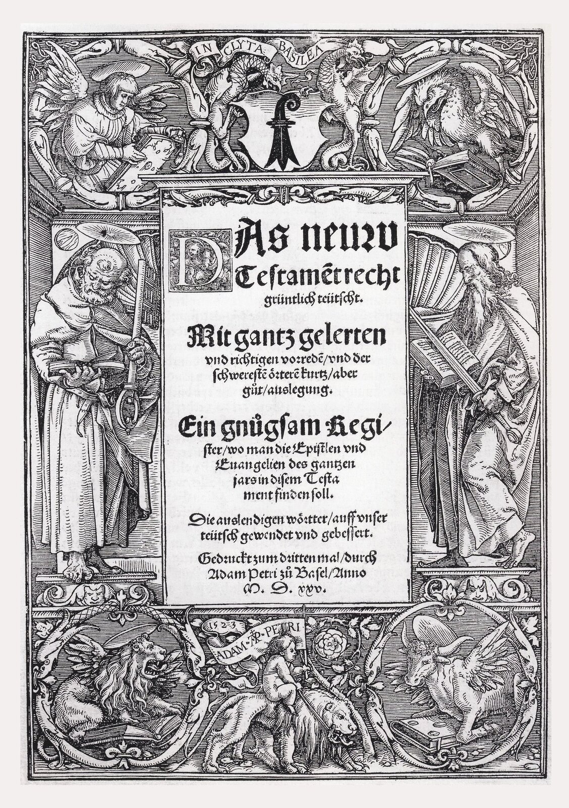 Biblia Lutra (Nowy Testament w tłumaczeniu na język niemiecki) Źródło: Hans Holbein, Biblia Lutra (Nowy Testament w tłumaczeniu na język niemiecki), 1523, domena publiczna.