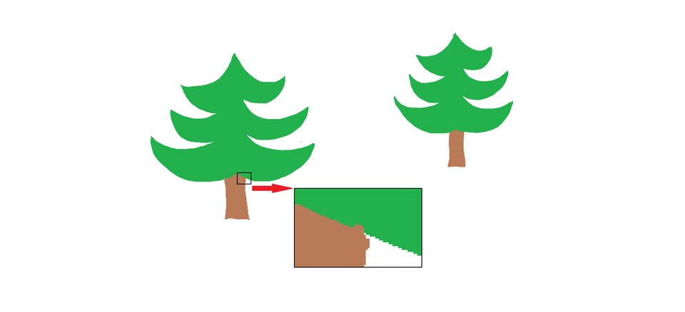 Ilustracja przedstawiająca powiększony fragment rysunku z widocznymi pikselami