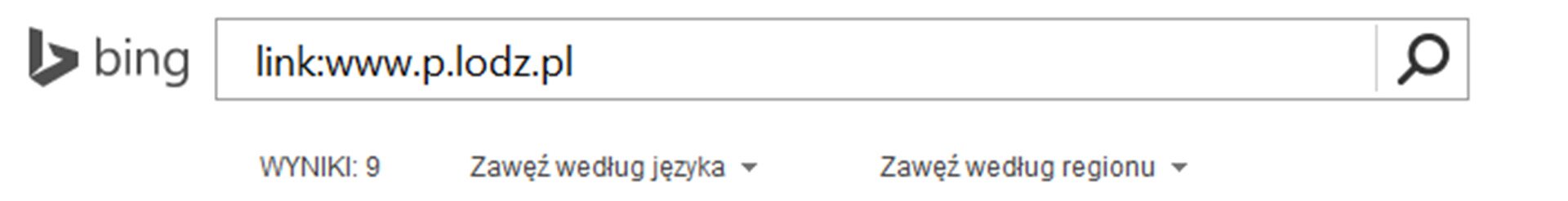 Zrzut paska wyszukiwarki Bing z wpisanym tekstem oraz Link