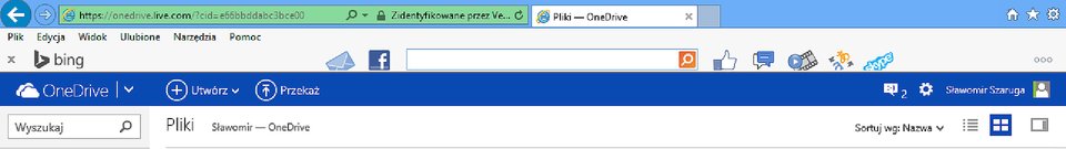 Zrzut górnego panelu okna dysku OneDrive