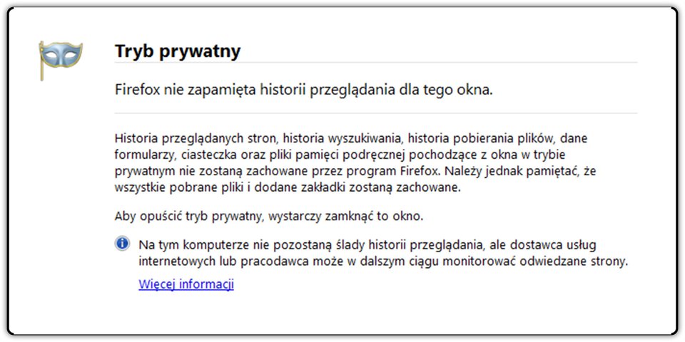 Zrzut okna przeglądarki Mozilla Firefox z włączonym trybem prywatnym