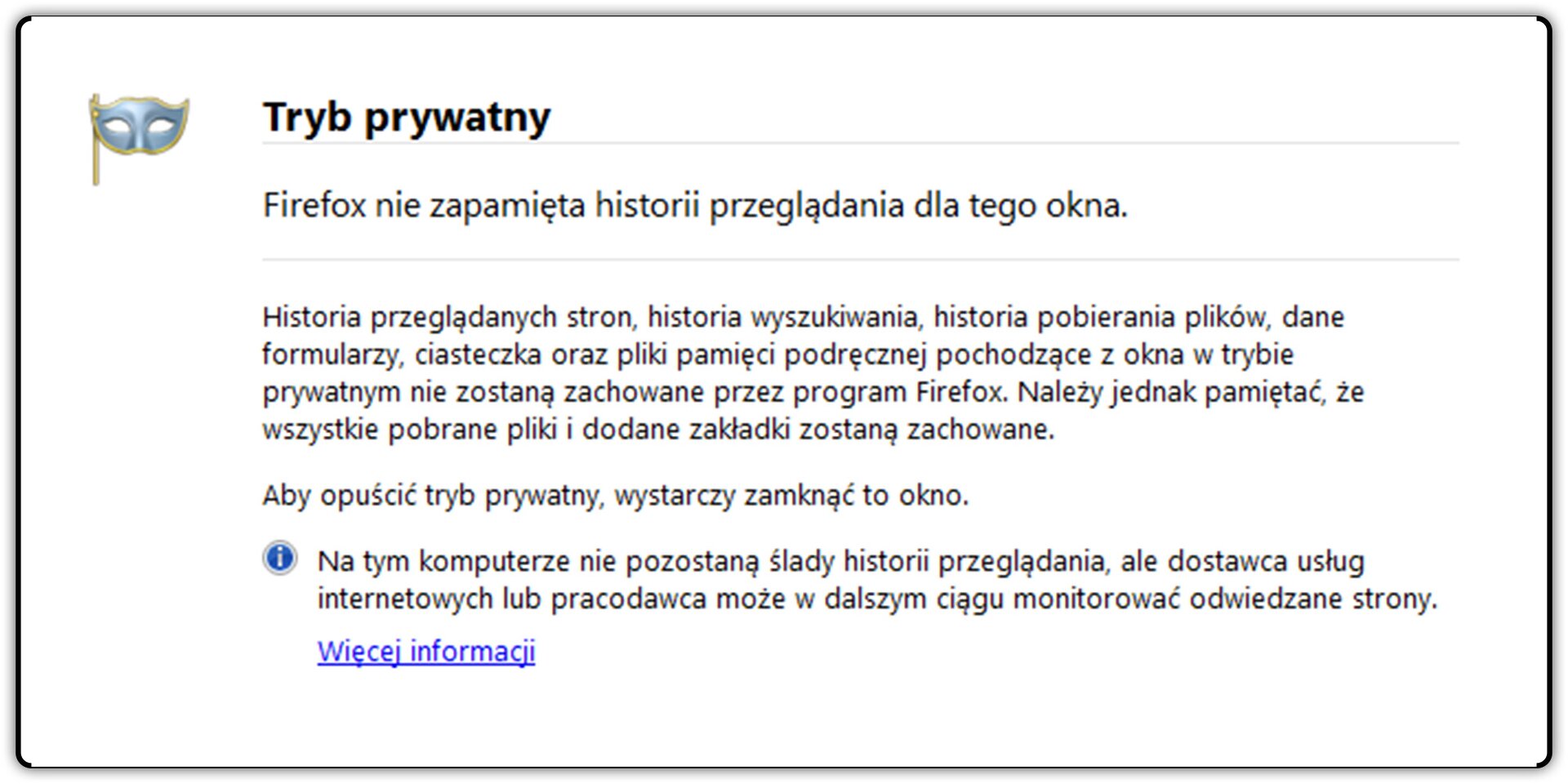 Zrzut okna przeglądarki Mozilla Firefox z włączonym trybem prywatnym
