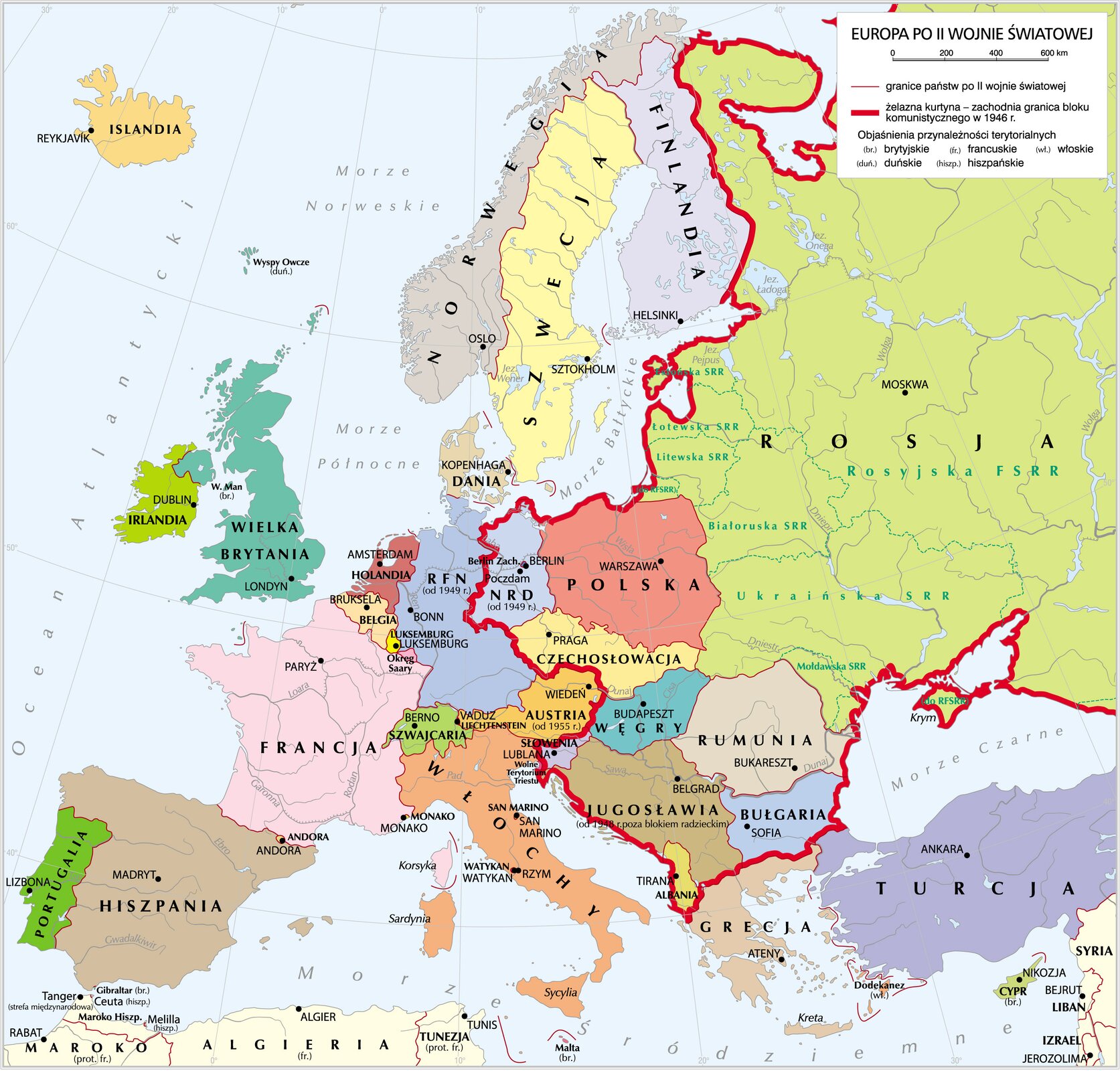 Europa po II wojnie światowej. Europa po II wojnie światowej. Źródło: Krystian Chariza i zespół, licencja: CC BY 4.0.