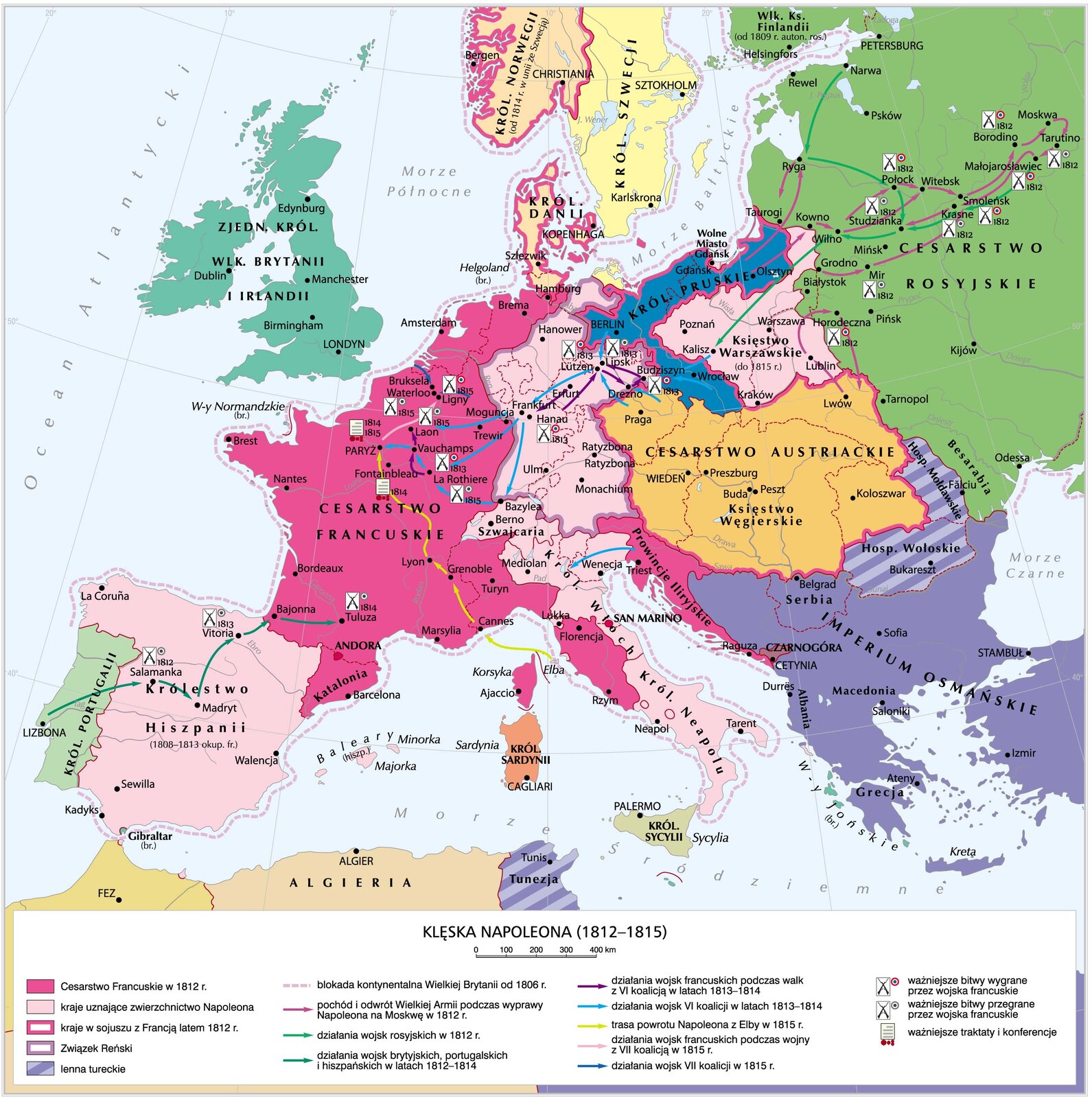 mapa - klęska Napoleona