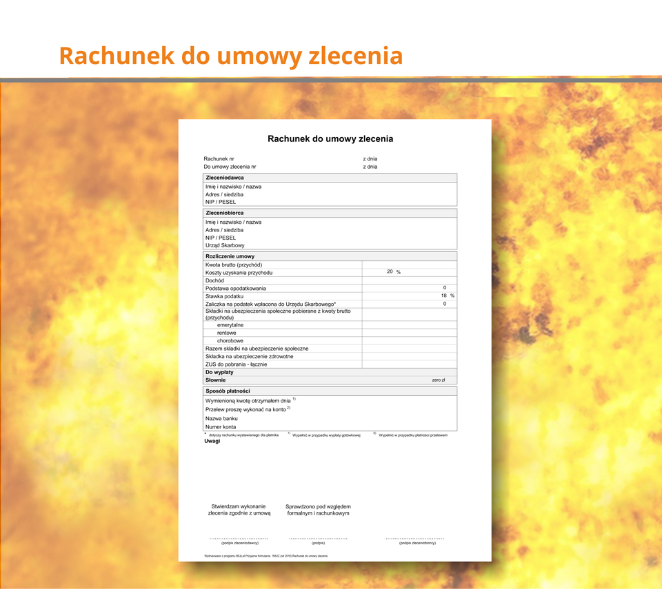 Ilustracja przedstawia rachunek do umowy zlecenia.