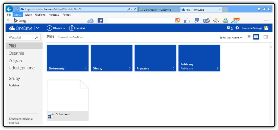 Zrzut okna: Pliki w usłudze OneDrive