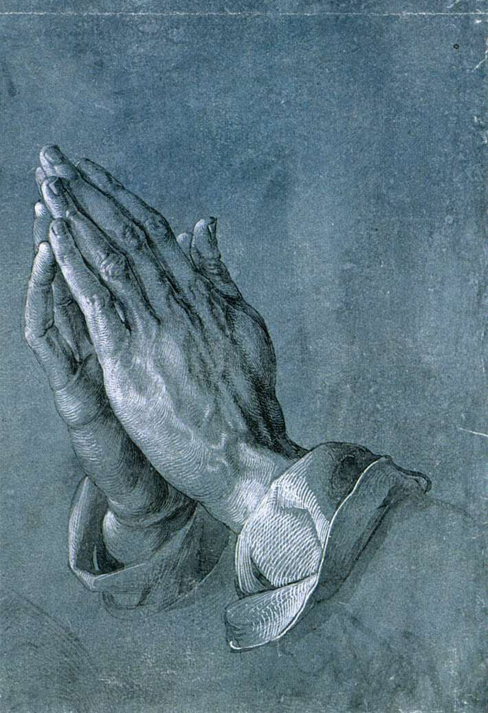 Modlące się dłonie Źródło: Albrecht Dürer, Modlące się dłonie, 1508, tusz na papierze, domena publiczna.