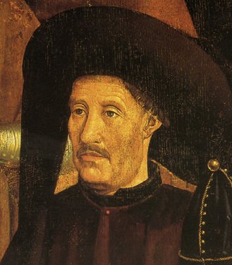 Portret Henryka Żeglarza (1394-1460) Fragment obrazu ołtarzowego z końca XV w. autorstwa Nuno Goncalvesa, poświęconego św. Wincentemu, przedstawiający portret Henryka Żeglarza (1394-1460). Obraz przechowywany obecnie w Museu Nacional de Arte Antiga w Lizbonie Źródło: Nuno Gonçalves, Portret Henryka Żeglarza (1394-1460), Narodowe Muzeum Sztuki Starożytnej, Lizbona, domena publiczna.