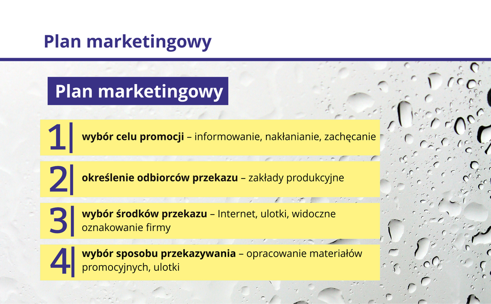 Grafika zawiera elementy tworzenia planu marketingowego.
