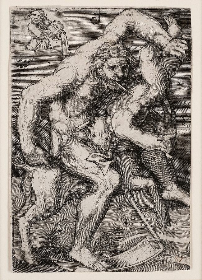 Saturn Źródło: Johann Ladenspelder, Saturn, XVI w., rycina, Blanton Museum of Art, Austin, domena publiczna.