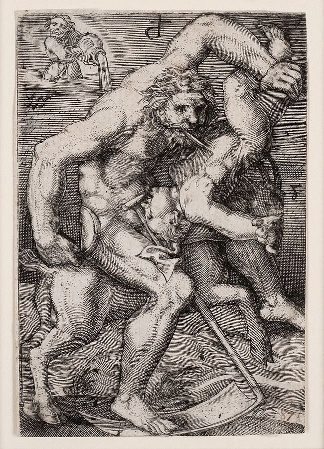 Saturn Źródło: Johann Ladenspelder, Saturn, XVI w., rycina, Blanton Museum of Art, Austin, domena publiczna.