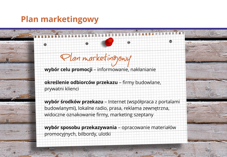 Ilustracja przedstawia plan marketingowy.