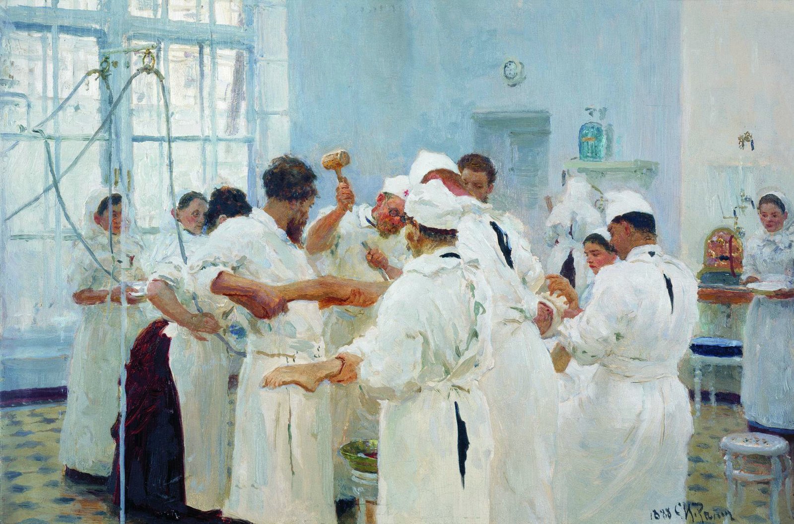 Eugeniusz Wasiliewicz Pawlow na sali operacyjnej Źródło: Ilya Repin, Eugeniusz Wasiliewicz Pawlow na sali operacyjnej, 1888, Tretyakov Gallery, Moskwa, domena publiczna.