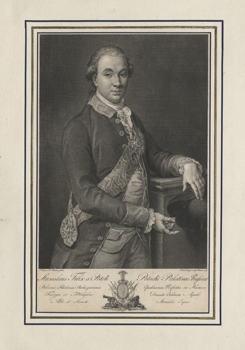 Grafika przedstawiająca Stanisława Szczęsnego Potockiego ok. 1783 r. Obecnie przechowywana w Bibliotece Narodowej w Warszawie. Grafika przedstawiająca Stanisława Szczęsnego Potockiego ok. 1783 r. Obecnie przechowywana w Bibliotece Narodowej w Warszawie. Źródło: domena publiczna.
