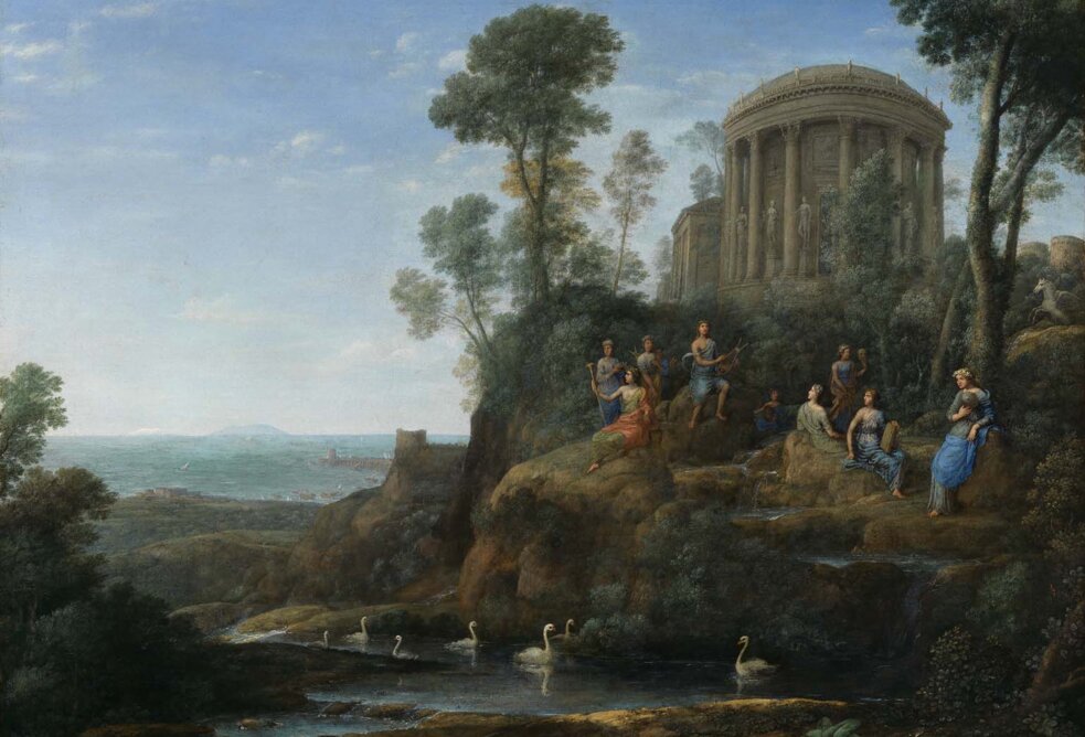 Apollo i Muzy na Parnasie Francuski XVII-wieczny malarz, Claude Lorrain tak przedstawił Apollina i Muzy na Parnasie. Zwróć uwagę na ptaki pływające u stóp góry. Poszukaj w wierszach Horacego i Kochanowskiego tych fragmentów, które odnoszą się do ptaków namalowanych później przez Francuza. Źródło: Claude Lorrain, Apollo i Muzy na Parnasie, 1680, olej na płótnie, Muzeum Sztuk Pięknych w Bostonie, domena publiczna.