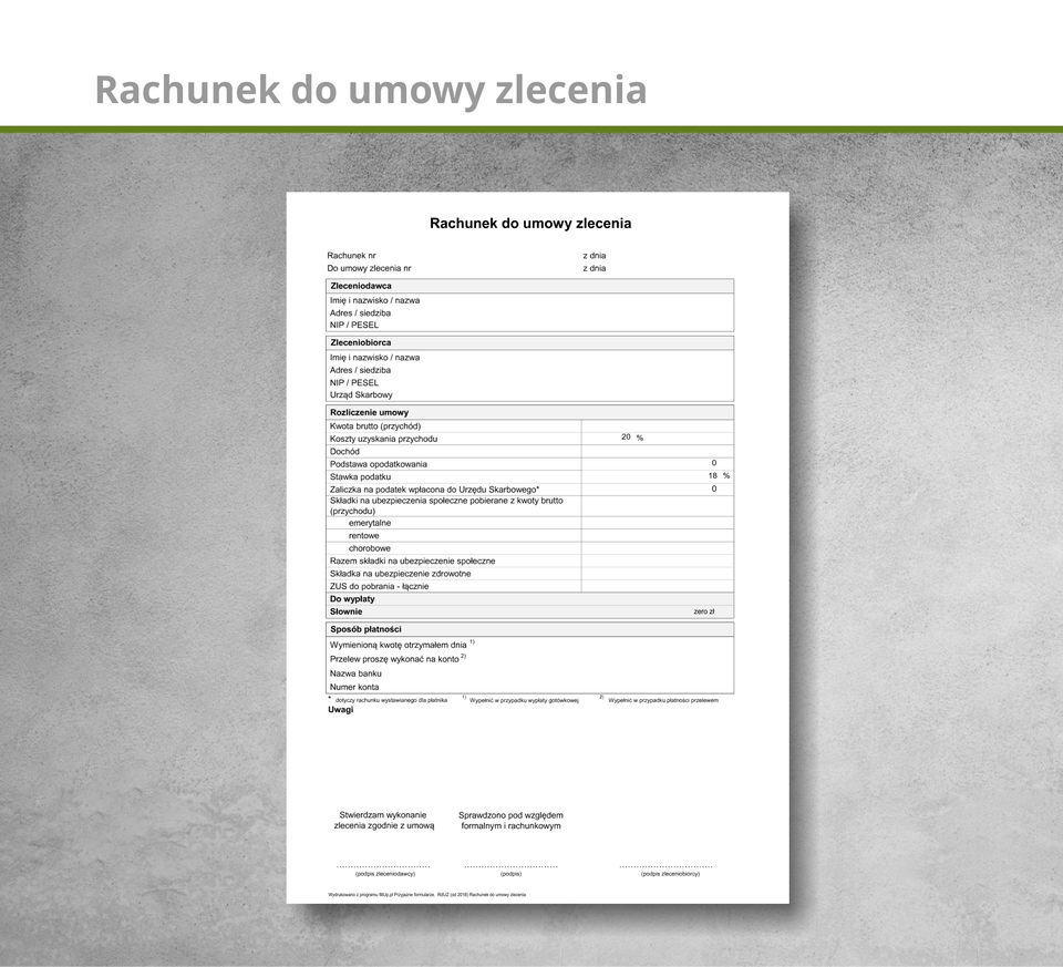 Ilustracja przedstawia rachunek do umowy zlecenia.