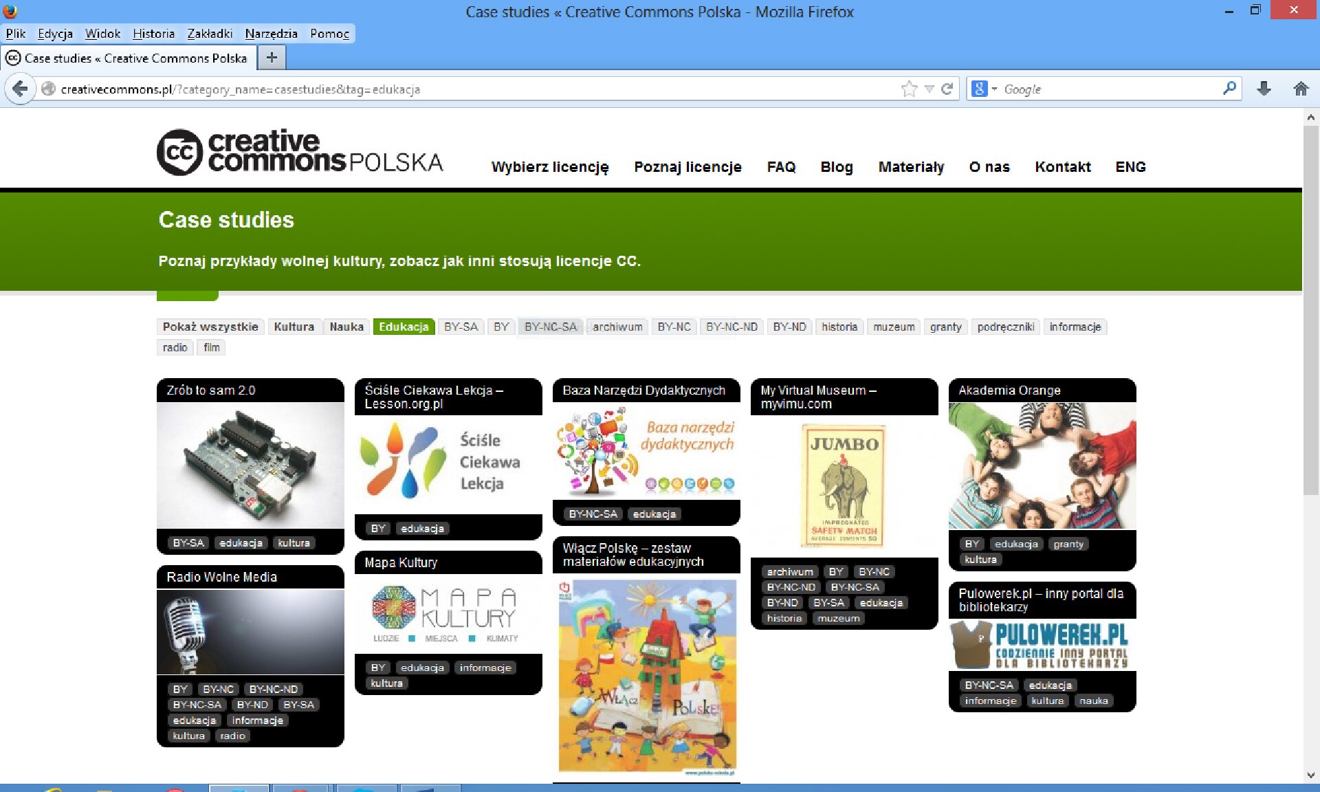 Zrzut okna strony internetowej http://creativecommons.pl