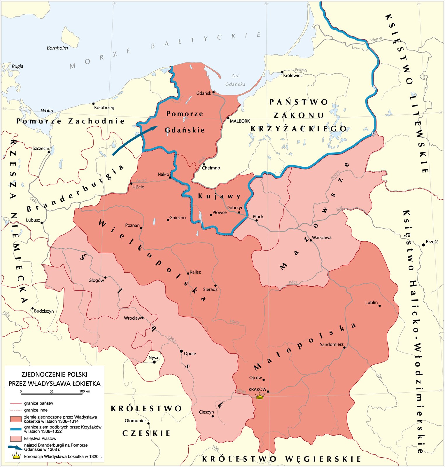 Zjednoczenie Polski przez Władysława Łokietka Źródło: Krystian Chariza i zespół, Zjednoczenie Polski przez Władysława Łokietka, licencja: CC BY 3.0.