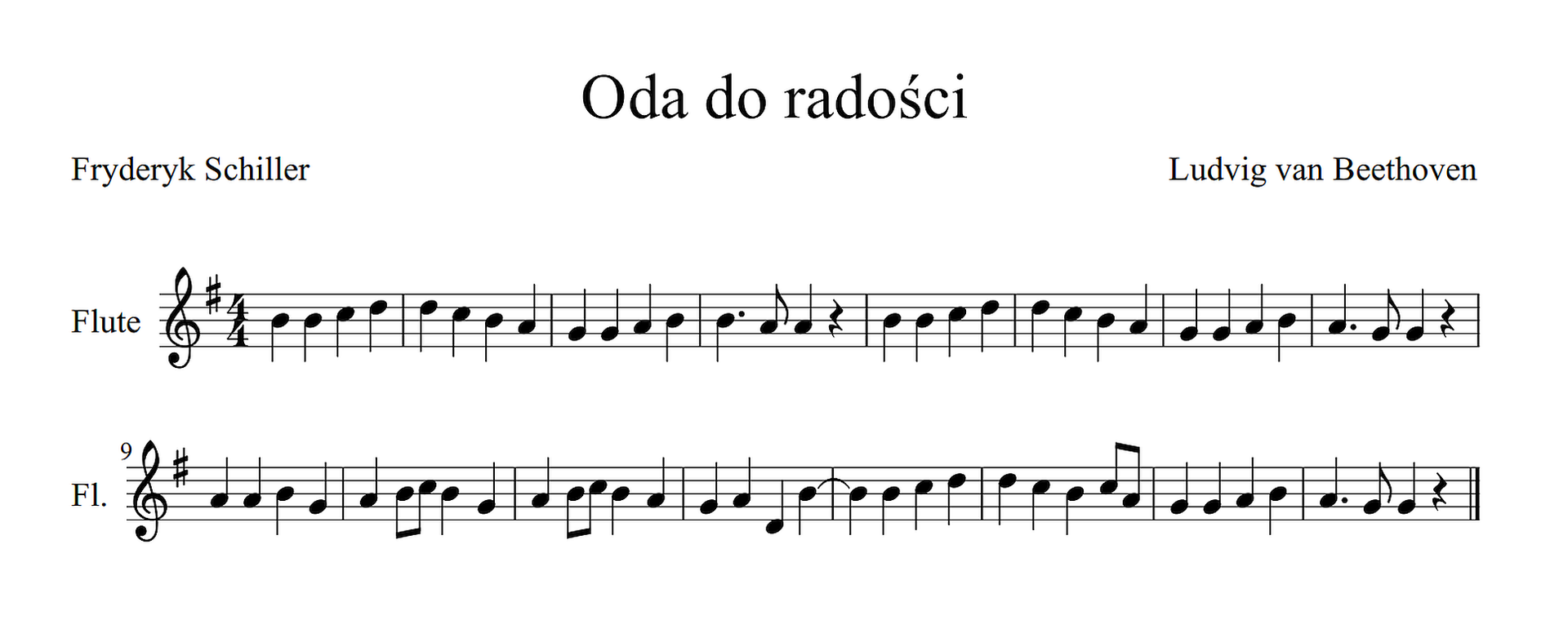 Zapis nutowy utworu „Oda do radości”.
