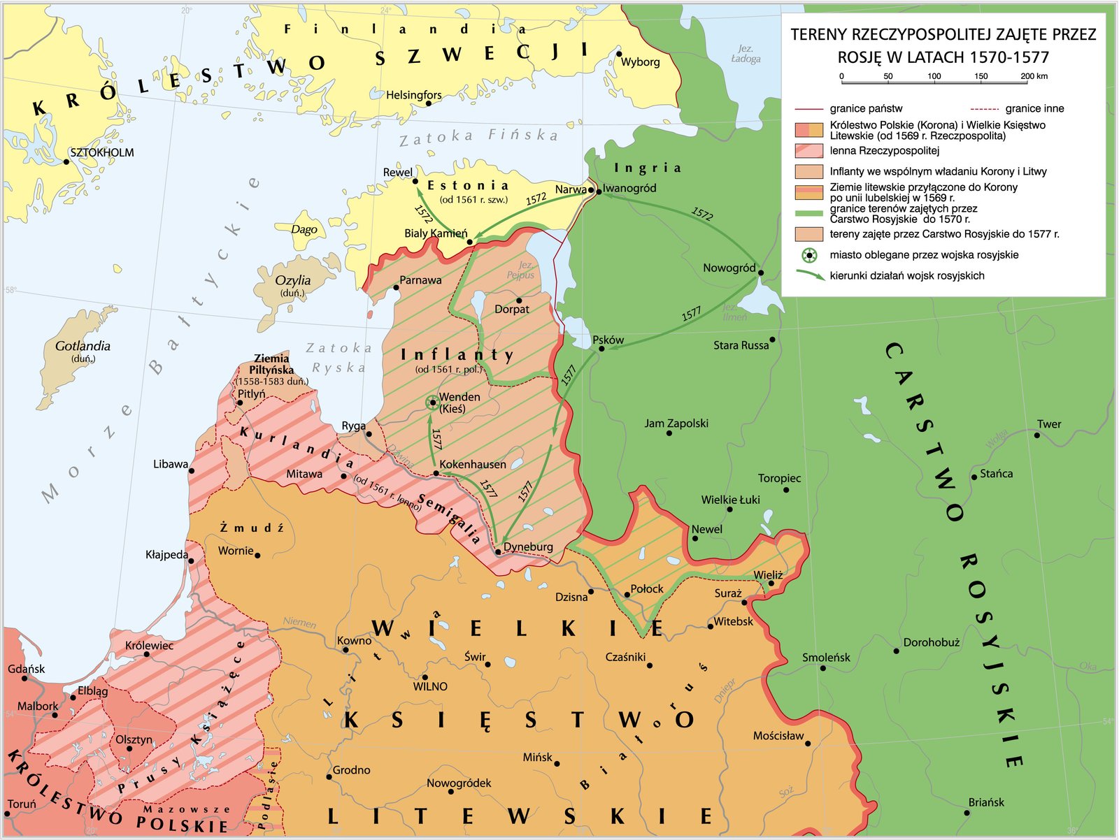 Tereny zajęte przez Rosję w latach 1570-1577 Tereny zajęte przez Rosję w latach 1570-1577 Źródło: Krystian Chariza i zespół, licencja: CC BY 4.0.